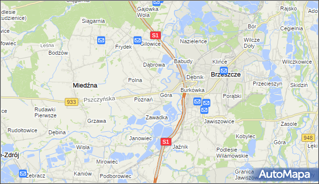 mapa Góra gmina Miedźna, Góra gmina Miedźna na mapie Targeo
