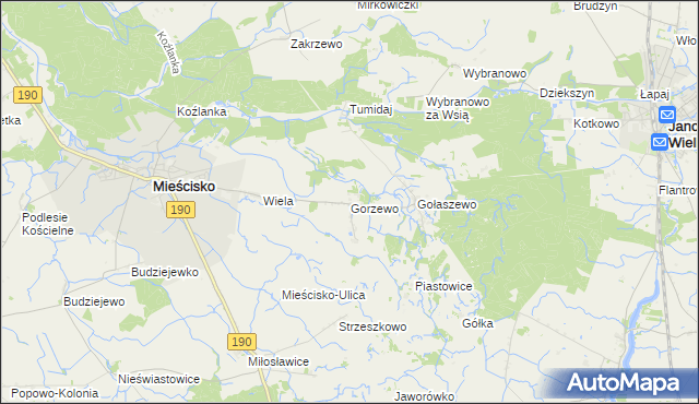 mapa Gorzewo gmina Mieścisko, Gorzewo gmina Mieścisko na mapie Targeo