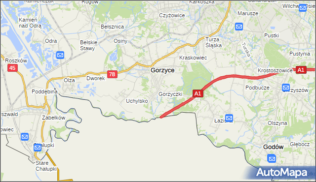 mapa Gorzyczki gmina Gorzyce, Gorzyczki gmina Gorzyce na mapie Targeo