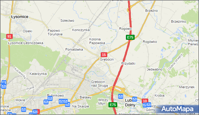 mapa Grębocin gmina Lubicz, Grębocin gmina Lubicz na mapie Targeo