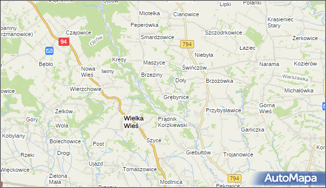mapa Grębynice, Grębynice na mapie Targeo