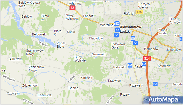 mapa Grunwald gmina Aleksandrów Łódzki, Grunwald gmina Aleksandrów Łódzki na mapie Targeo