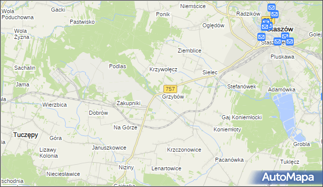 mapa Grzybów gmina Staszów, Grzybów gmina Staszów na mapie Targeo