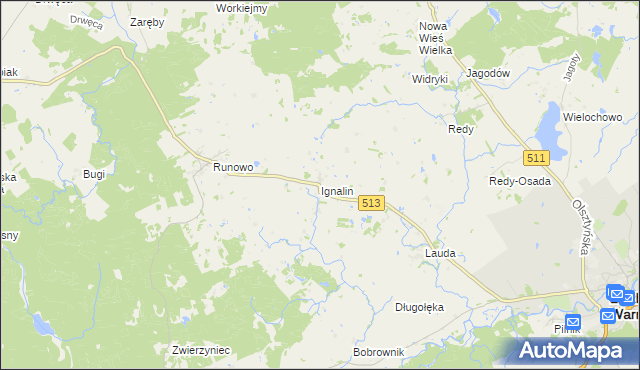 mapa Ignalin gmina Lidzbark Warmiński, Ignalin gmina Lidzbark Warmiński na mapie Targeo