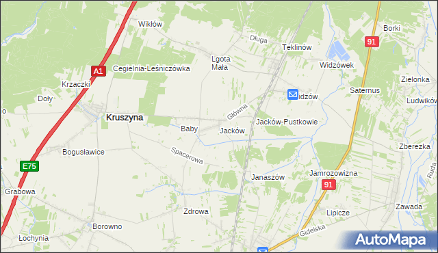 mapa Jacków gmina Kruszyna, Jacków gmina Kruszyna na mapie Targeo