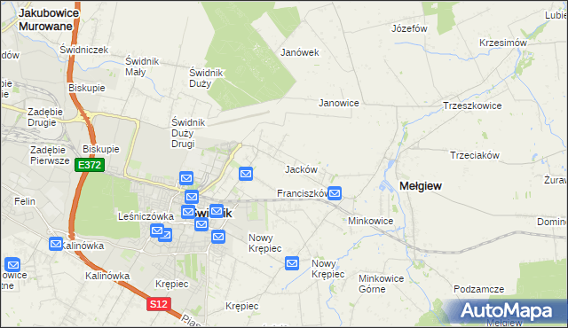 mapa Jacków gmina Mełgiew, Jacków gmina Mełgiew na mapie Targeo