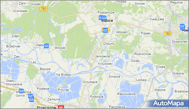 mapa Jankowice gmina Babice, Jankowice gmina Babice na mapie Targeo
