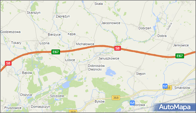 mapa Januszkowice gmina Długołęka, Januszkowice gmina Długołęka na mapie Targeo