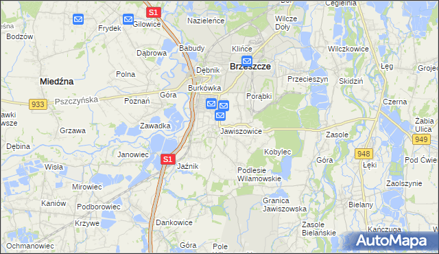 mapa Jawiszowice, Jawiszowice na mapie Targeo