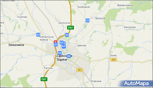 mapa Jaworek gmina Ząbkowice Śląskie, Jaworek gmina Ząbkowice Śląskie na mapie Targeo