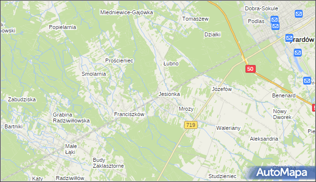 mapa Jesionka gmina Wiskitki, Jesionka gmina Wiskitki na mapie Targeo