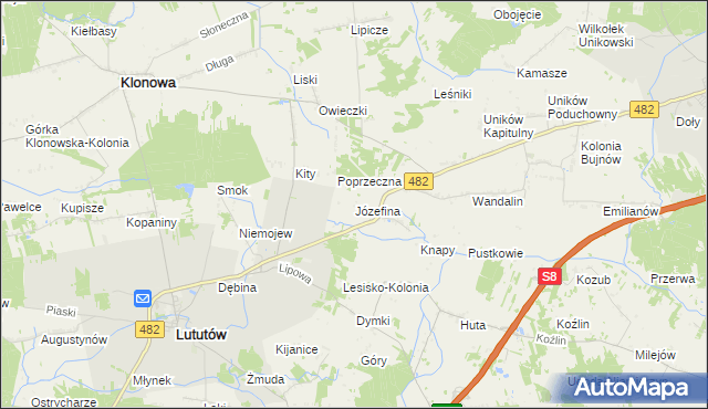 mapa Józefina gmina Lututów, Józefina gmina Lututów na mapie Targeo