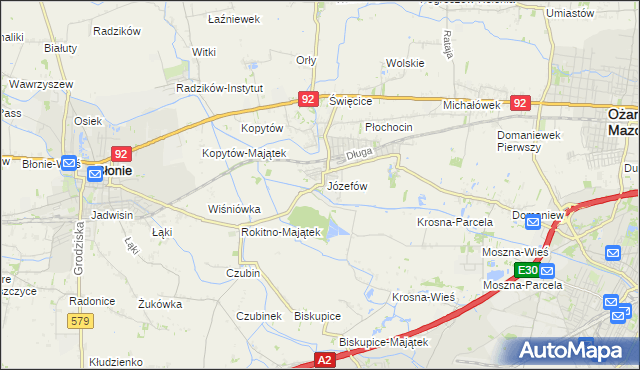 mapa Józefów gmina Ożarów Mazowiecki, Józefów gmina Ożarów Mazowiecki na mapie Targeo