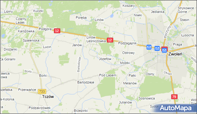 mapa Józefów gmina Tczów, Józefów gmina Tczów na mapie Targeo