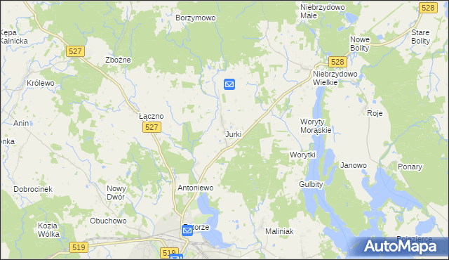 mapa Jurki gmina Morąg, Jurki gmina Morąg na mapie Targeo