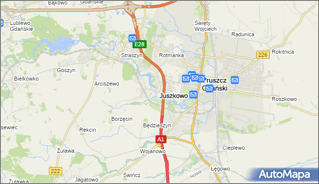mapa Juszkowo, Juszkowo na mapie Targeo