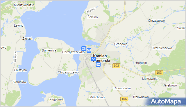 mapa Kamień Pomorski, Kamień Pomorski na mapie Targeo