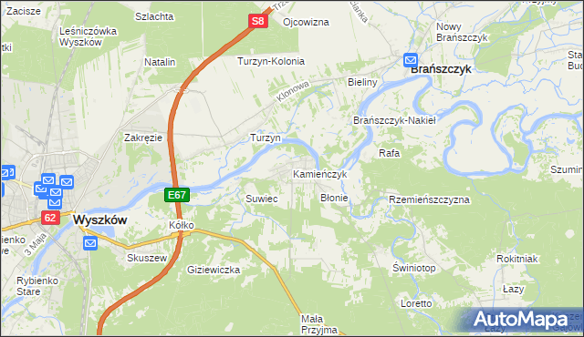 mapa Kamieńczyk gmina Wyszków, Kamieńczyk gmina Wyszków na mapie Targeo