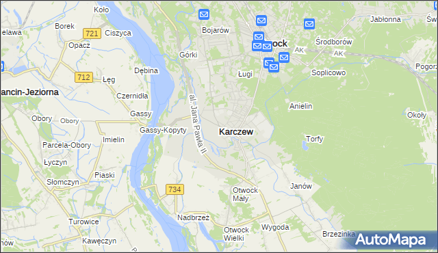 mapa Karczew powiat otwocki, Karczew powiat otwocki na mapie Targeo