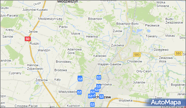 mapa Karwowo gmina Sochaczew, Karwowo gmina Sochaczew na mapie Targeo