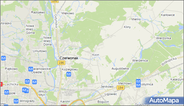 mapa Kicin gmina Czerwonak, Kicin gmina Czerwonak na mapie Targeo
