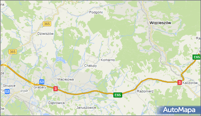 mapa Komarno gmina Janowice Wielkie, Komarno gmina Janowice Wielkie na mapie Targeo
