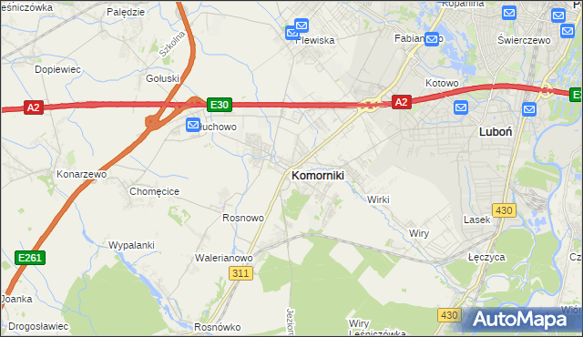 mapa Komorniki powiat poznański, Komorniki powiat poznański na mapie Targeo