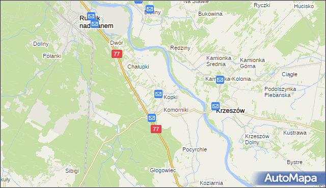 mapa Kopki gmina Rudnik nad Sanem, Kopki gmina Rudnik nad Sanem na mapie Targeo