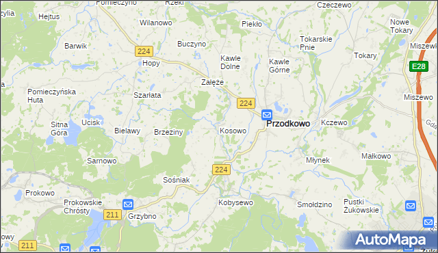 mapa Kosowo gmina Przodkowo, Kosowo gmina Przodkowo na mapie Targeo