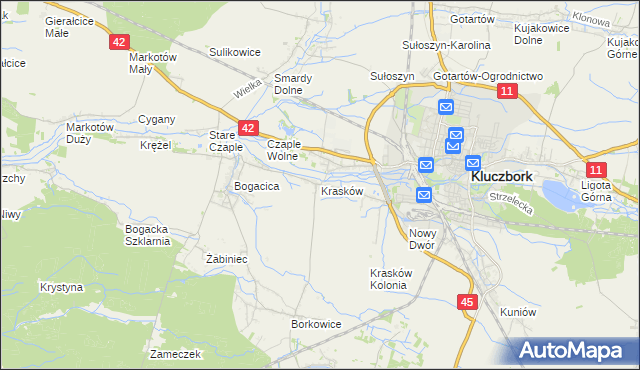mapa Krasków gmina Kluczbork, Krasków gmina Kluczbork na mapie Targeo