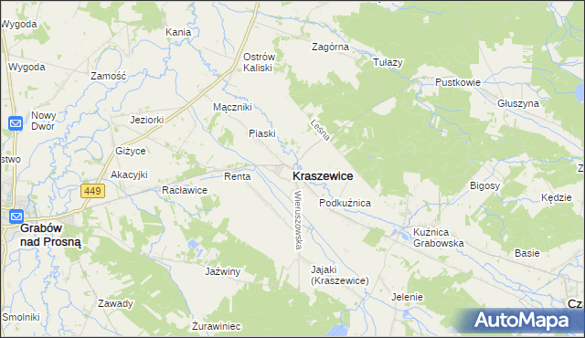 mapa Kraszewice powiat ostrzeszowski, Kraszewice powiat ostrzeszowski na mapie Targeo