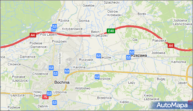 mapa Krzeczów gmina Rzezawa, Krzeczów gmina Rzezawa na mapie Targeo