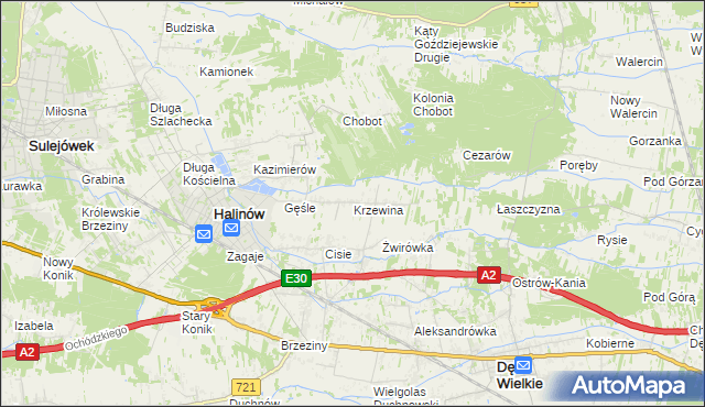 mapa Krzewina gmina Halinów, Krzewina gmina Halinów na mapie Targeo