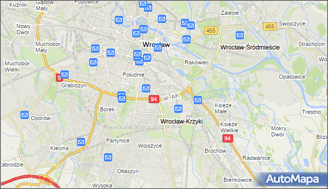 mapa Krzyki gmina Wrocław, Krzyki gmina Wrocław na mapie Targeo