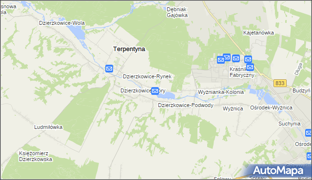 mapa Krzywie gmina Dzierzkowice, Krzywie gmina Dzierzkowice na mapie Targeo