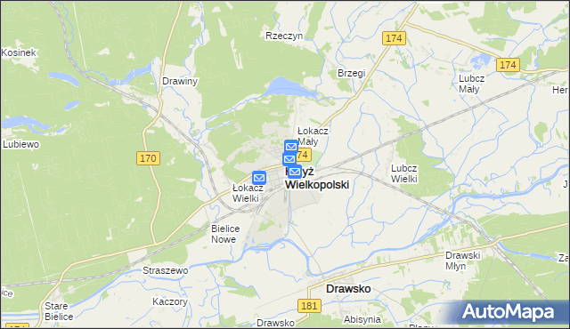 mapa Krzyż Wielkopolski, Krzyż Wielkopolski na mapie Targeo