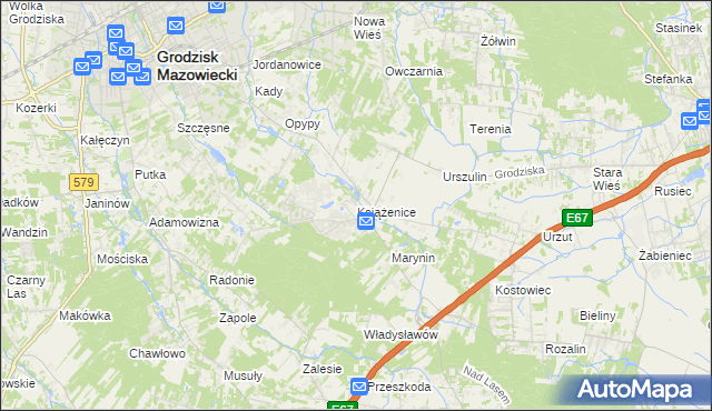mapa Książenice gmina Grodzisk Mazowiecki, Książenice gmina Grodzisk Mazowiecki na mapie Targeo