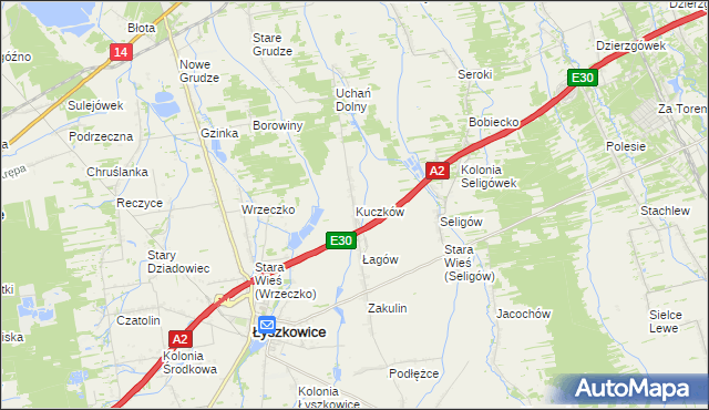 mapa Kuczków gmina Łyszkowice, Kuczków gmina Łyszkowice na mapie Targeo