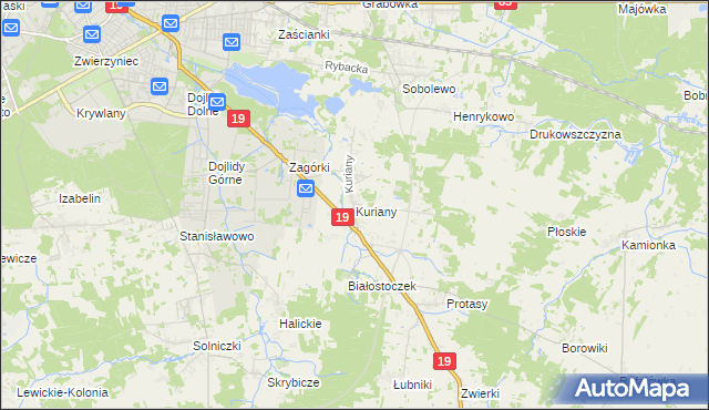 mapa Kuriany gmina Zabłudów, Kuriany gmina Zabłudów na mapie Targeo