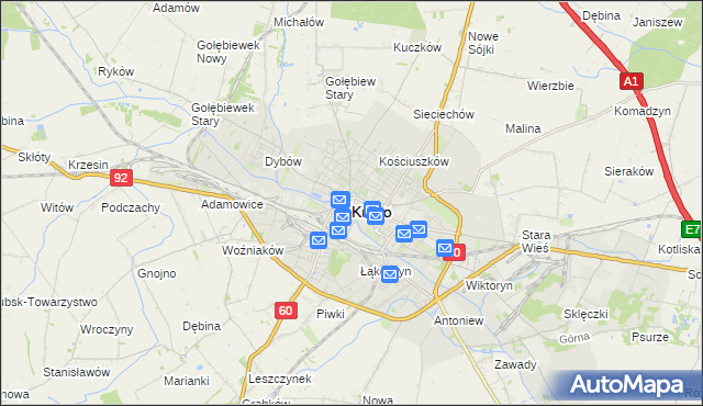 mapa Kutno, Kutno na mapie Targeo