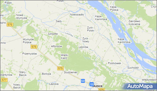 mapa Leonów gmina Słubice, Leonów gmina Słubice na mapie Targeo