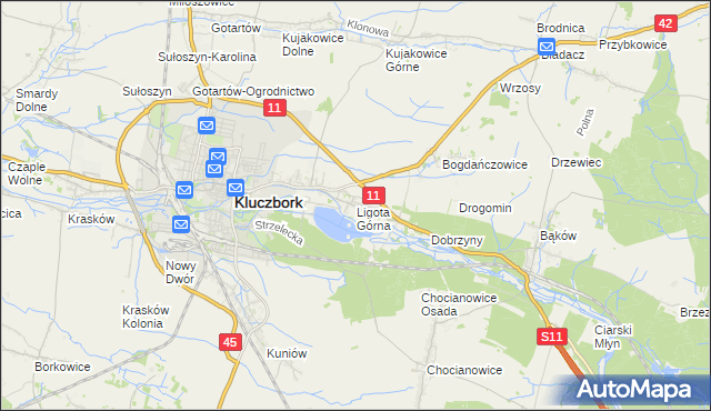 mapa Ligota Górna gmina Kluczbork, Ligota Górna gmina Kluczbork na mapie Targeo