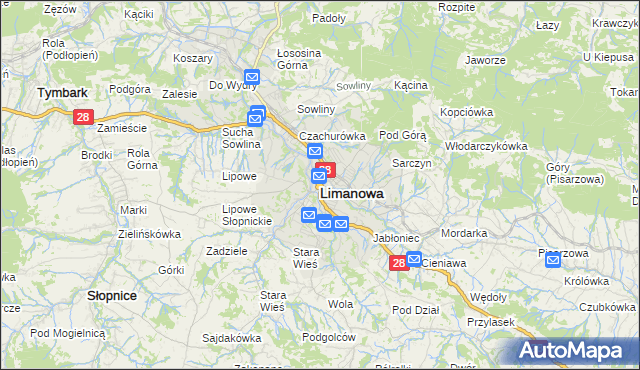 mapa Limanowa, Limanowa na mapie Targeo