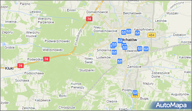 mapa Ludwików gmina Bełchatów, Ludwików gmina Bełchatów na mapie Targeo