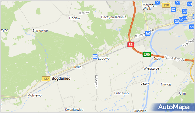mapa Łupowo gmina Bogdaniec, Łupowo gmina Bogdaniec na mapie Targeo