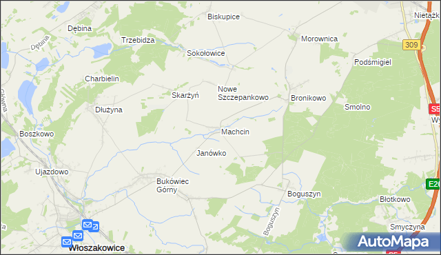 mapa Machcin gmina Śmigiel, Machcin gmina Śmigiel na mapie Targeo