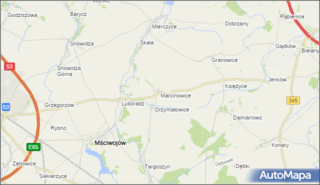 mapa Marcinowice gmina Mściwojów, Marcinowice gmina Mściwojów na mapie Targeo