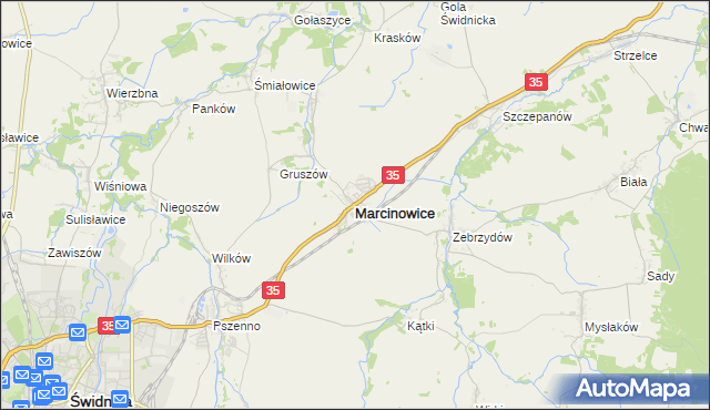 mapa Marcinowice powiat świdnicki, Marcinowice powiat świdnicki na mapie Targeo