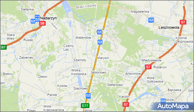 mapa Marysin gmina Lesznowola, Marysin gmina Lesznowola na mapie Targeo