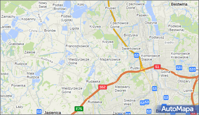 mapa Mazańcowice, Mazańcowice na mapie Targeo